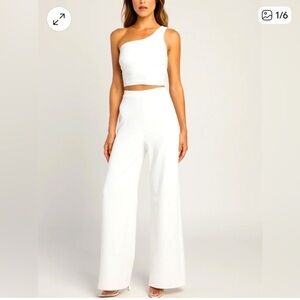 Lulu's Elegant Ivory One-Shoulder Jumpsuit
